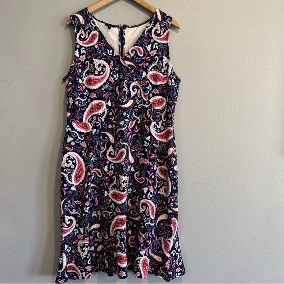 Talbots Sheath Dress Paisley Sleeveless V Neck Beach Cruise Summer XL - Picture 1 of 6